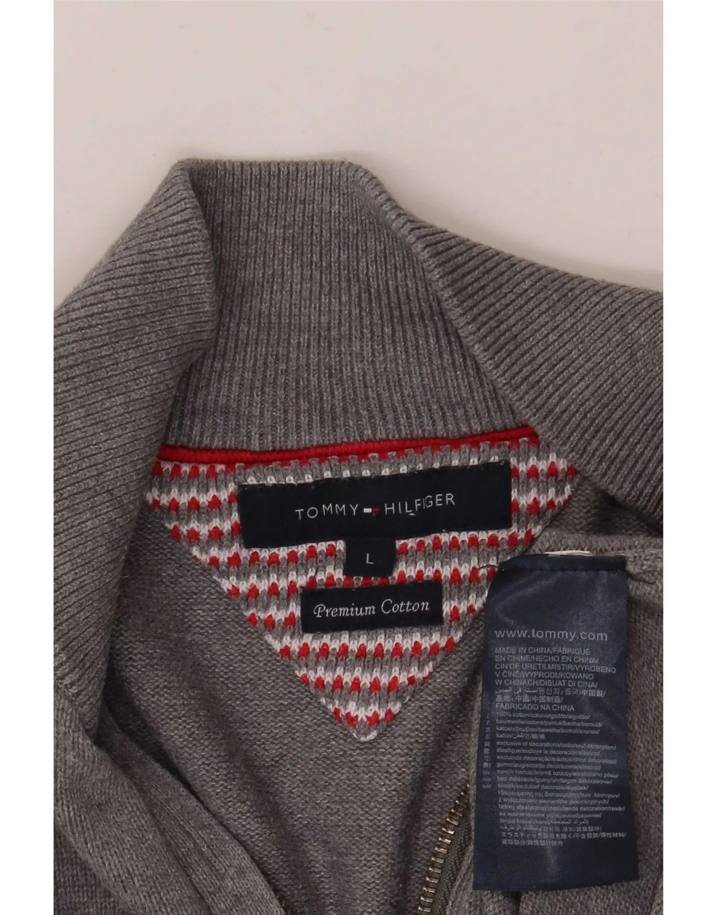 Tommy Hilfiger Mens Zip Neck Jumper Sweater Large Grey Cotton - Image 3