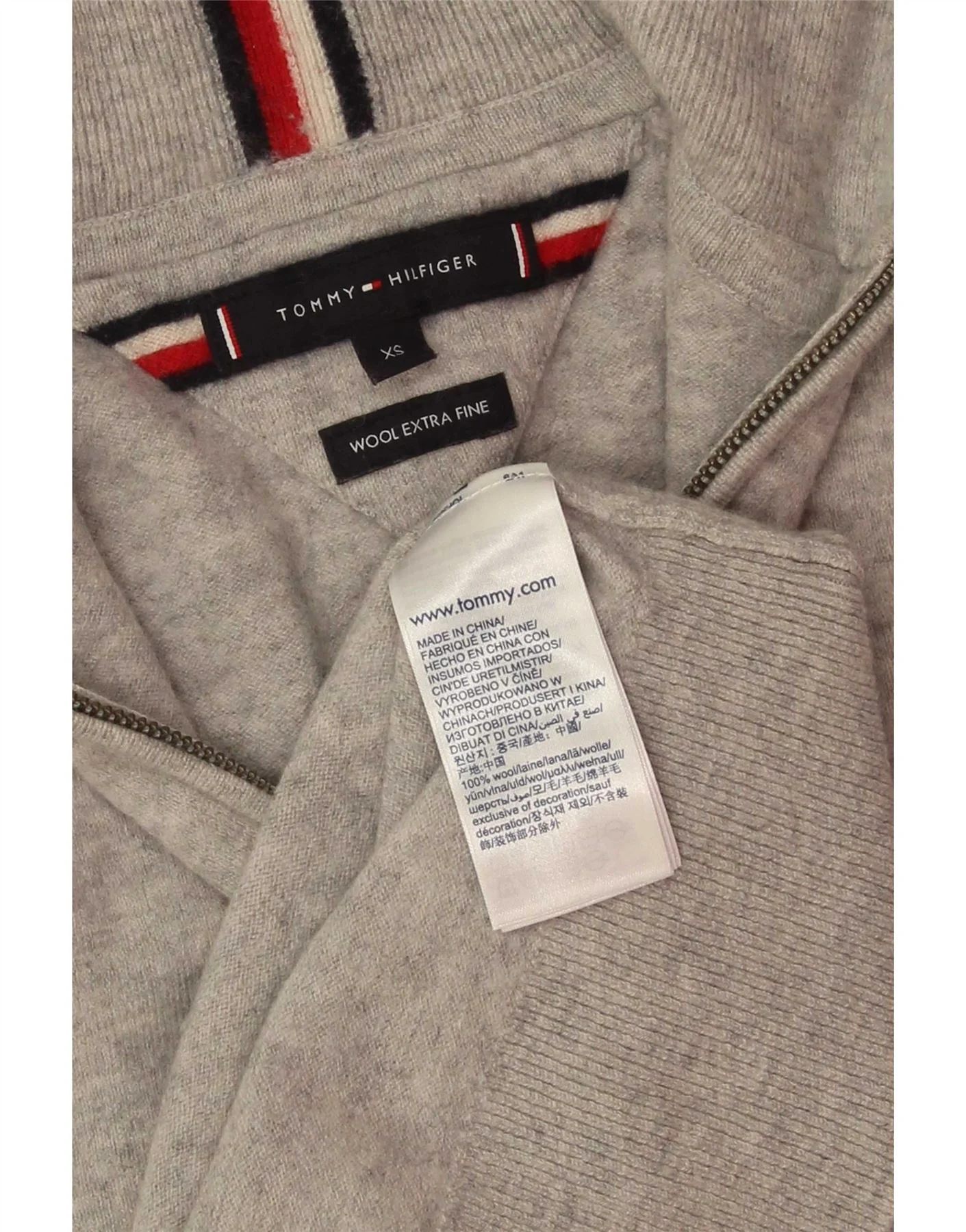 Tommy Hilfiger Mens Zip Neck Jumper Sweater XS Grey Wool - Image 3