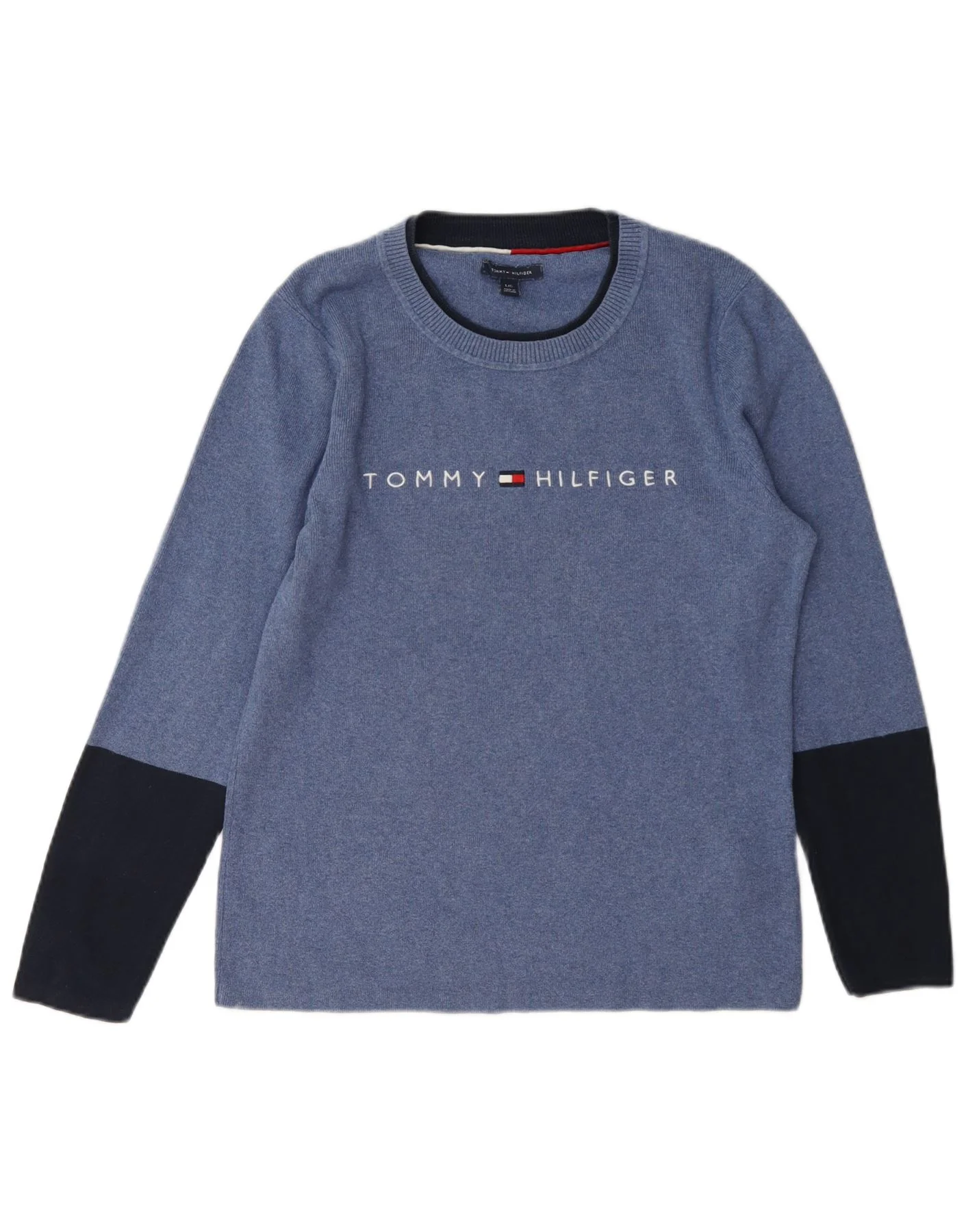 Tommy Hilfiger Womens Boat Neck Jumper Sweater UK 16 Large Blue Colourblock