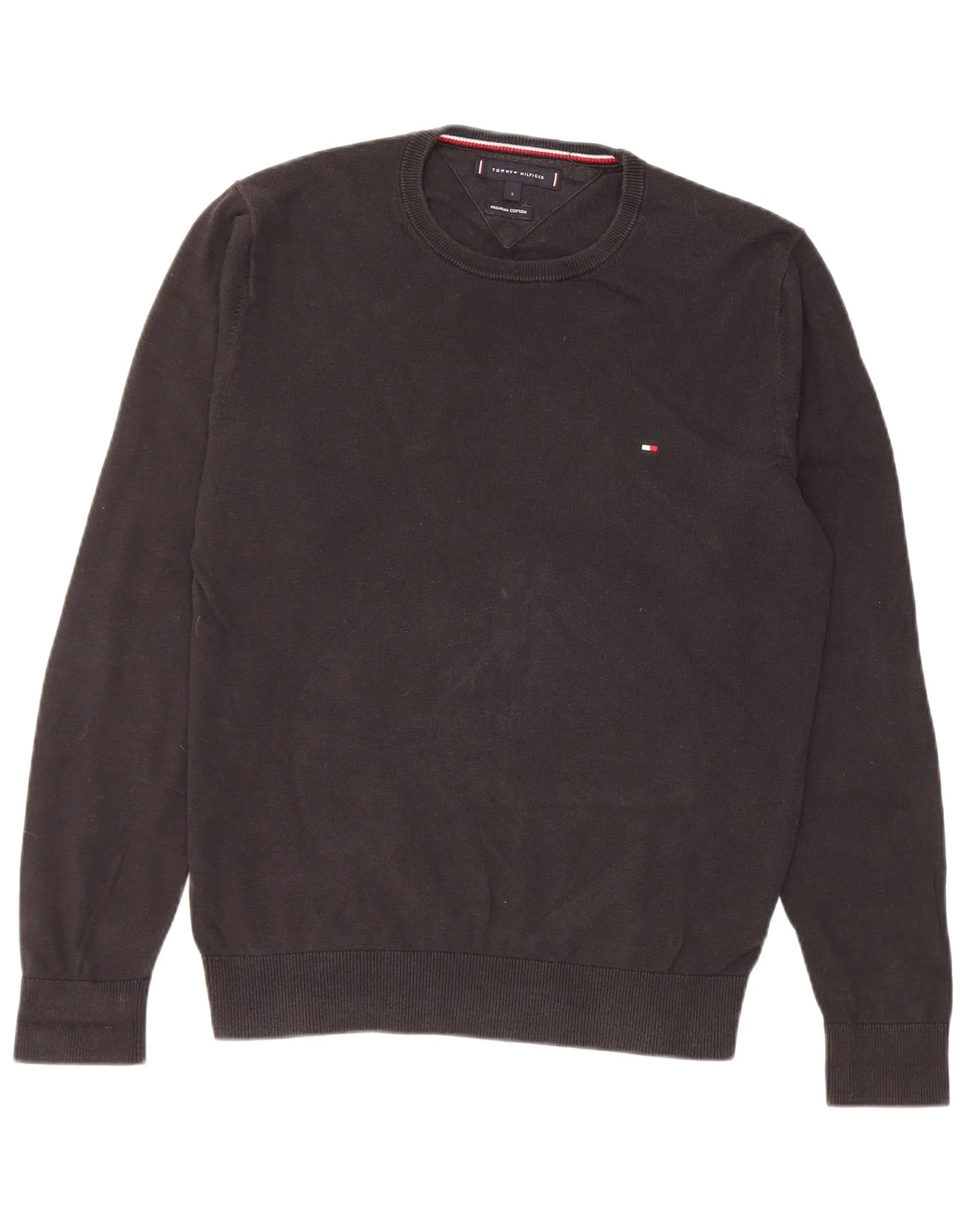 Tommy Hilfiger Womens Crew Neck Jumper Sweater Small Black Cotton