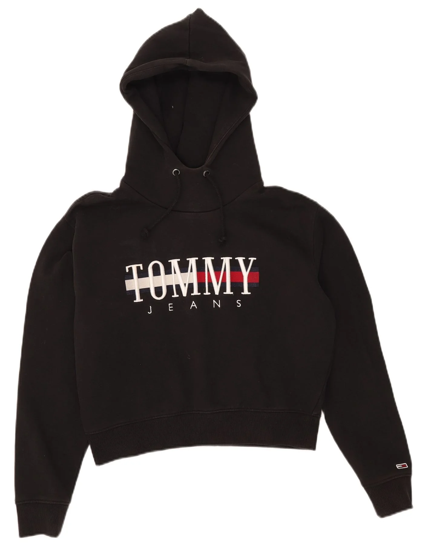 Tommy Hilfiger Womens Crop Graphic Hoodie Jumper UK 10 Small Black
