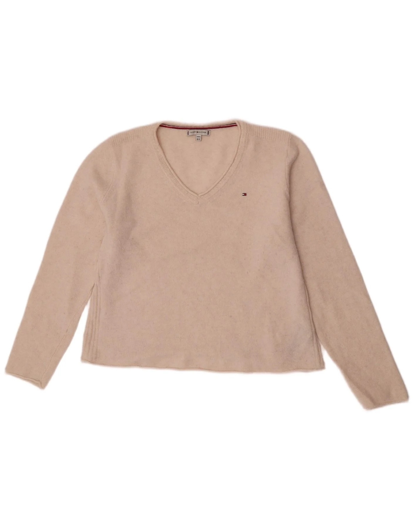 Tommy Hilfiger Womens Crop V-Neck Jumper Sweater UK 18 XL Off White Wool