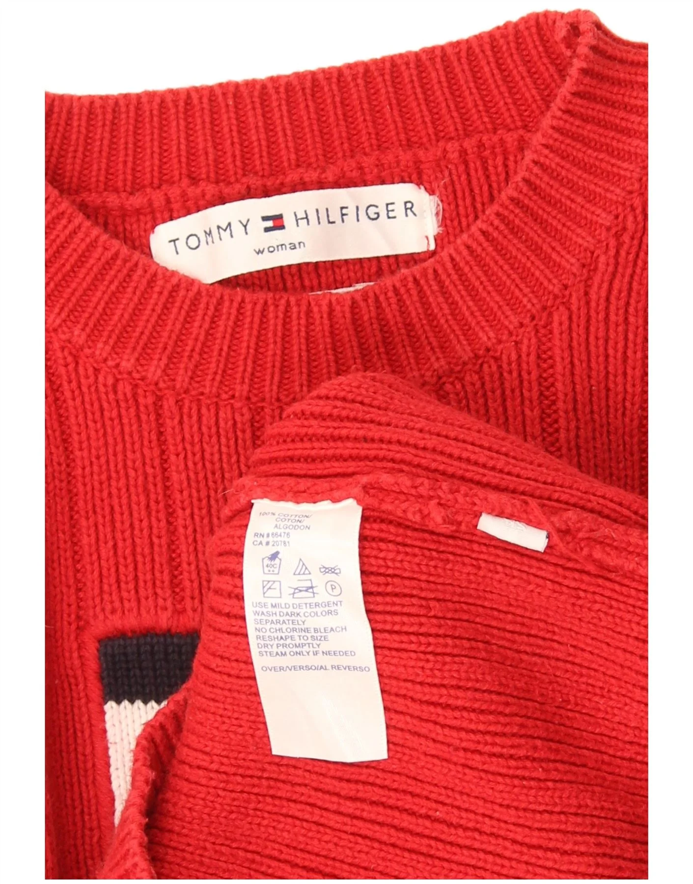 Tommy Hilfiger Womens Graphic Crew Neck Jumper Sweater UK 14 Medium Red - Image 3