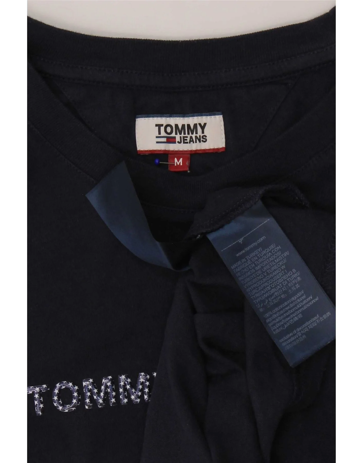 Tommy Hilfiger Womens Graphic T-Shirt Top UK 14 Medium Navy Blue Cotton - Image 3