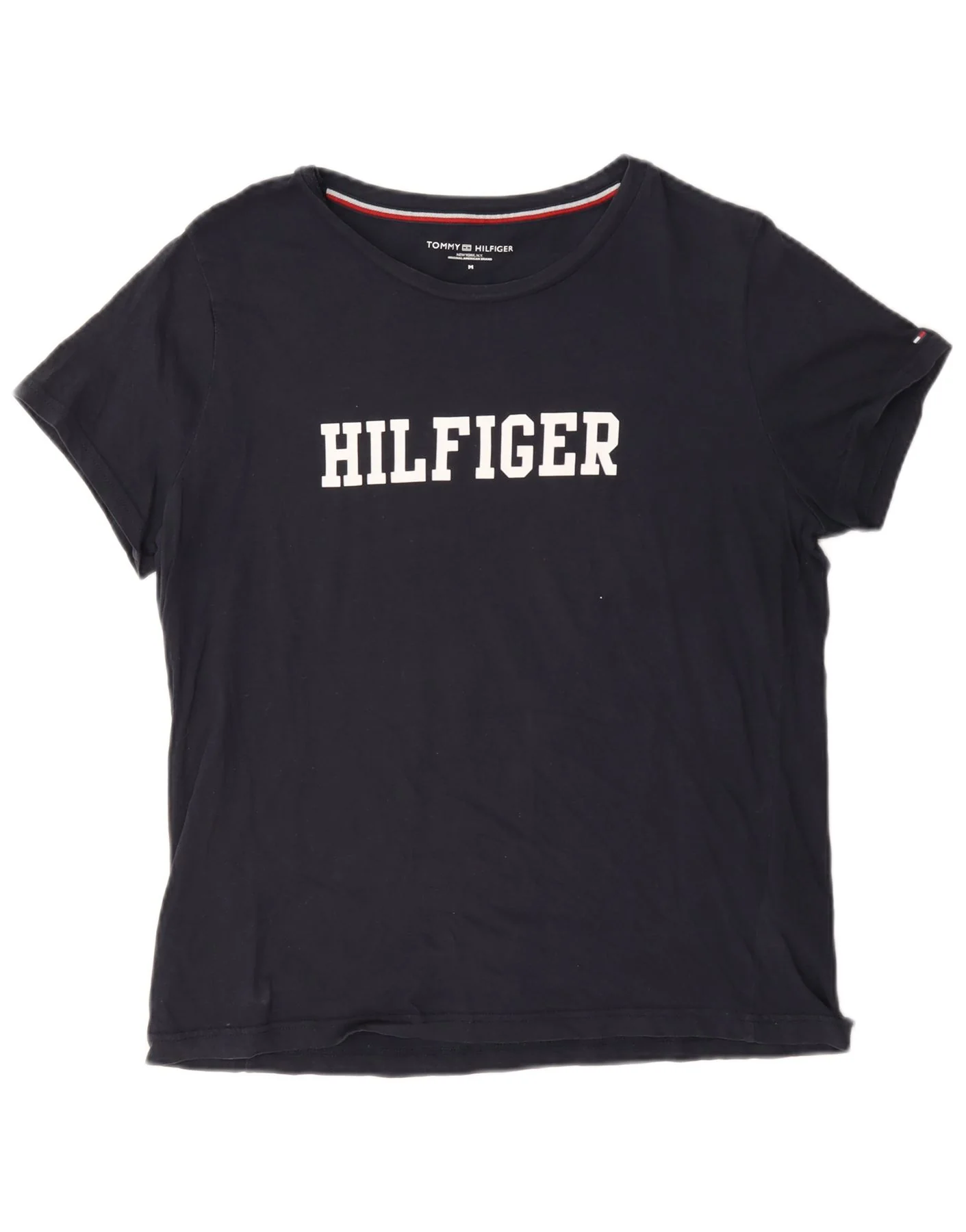 Tommy Hilfiger Womens Graphic T-Shirt Top UK 14 Medium Navy Blue Cotton