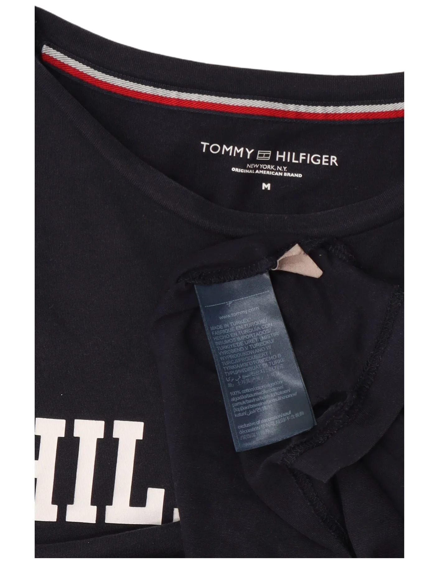 Tommy Hilfiger Womens Graphic T-Shirt Top UK 14 Medium Navy Blue Cotton - Image 3
