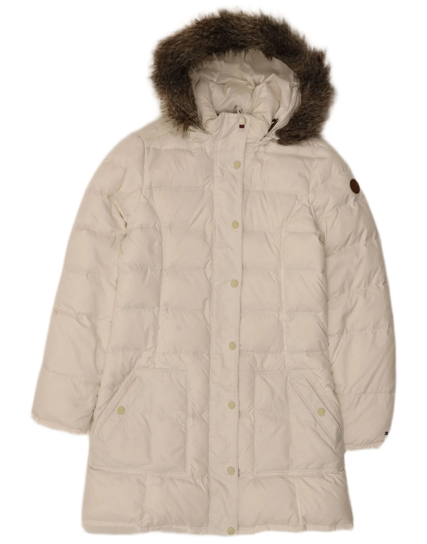 Tommy Hilfiger Womens Hooded Padded Coat UK 12 Medium White Polyester