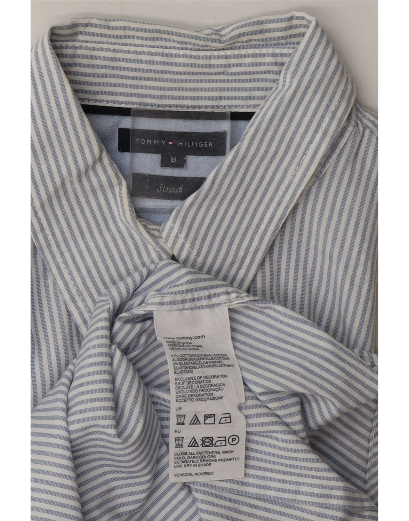 Tommy Hilfiger Womens Long Sleeve Shirt UK 8 Small Blue Striped Cotton - Image 3