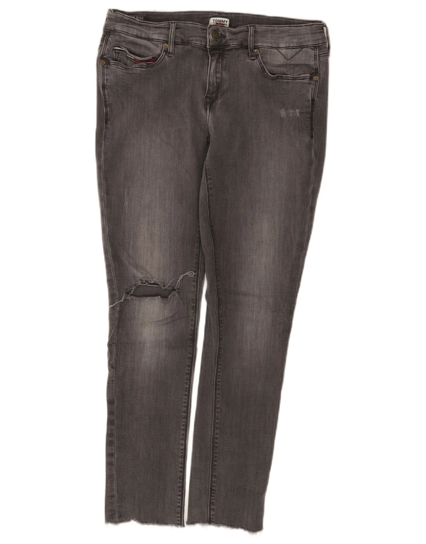 Tommy Hilfiger Womens Mid Rise Distressed Slim Jeans W31 L27 Grey Cotton