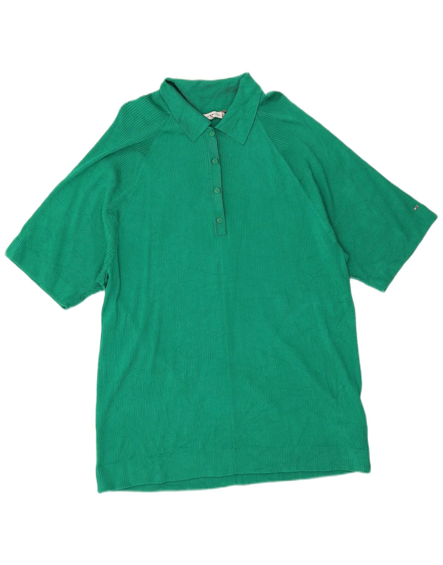 Tommy Hilfiger Womens Oversized Polo Shirt UK 16 Large Green Viscose