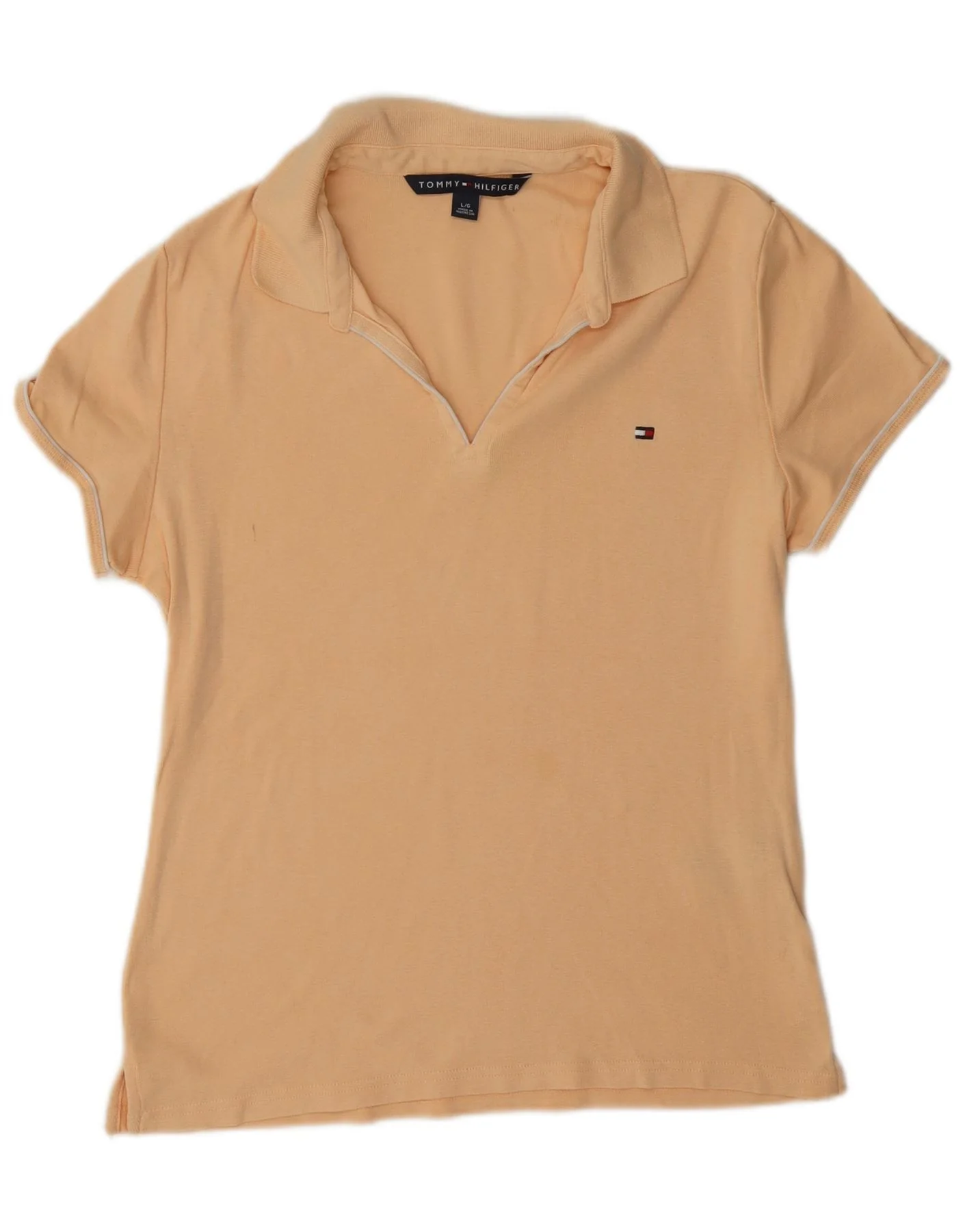 Tommy Hilfiger Womens Polo Shirt UK 16 Large Beige Cotton