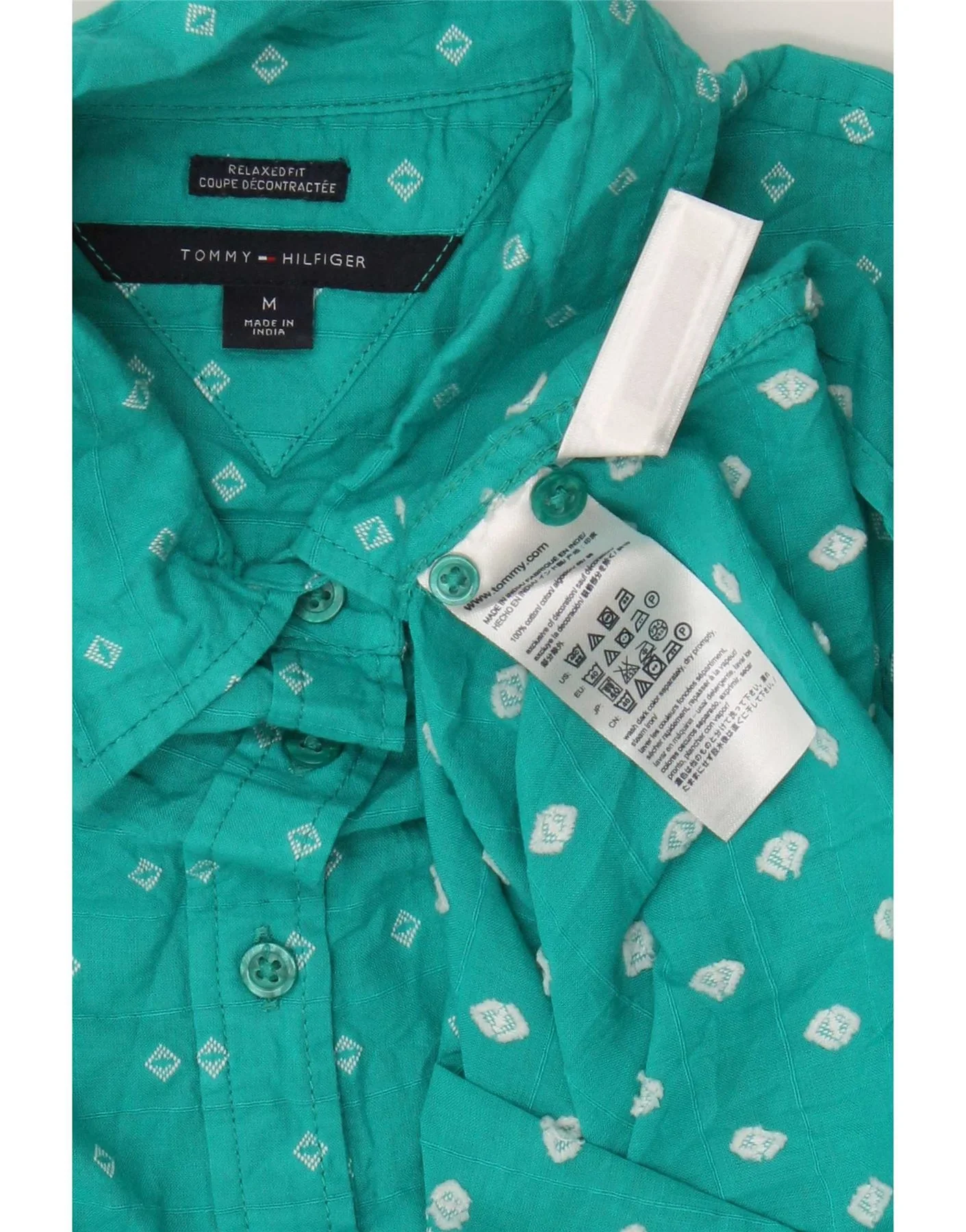 Tommy Hilfiger Womens Pullover Shirt UK 14 Medium Turquoise Geometric - Image 3