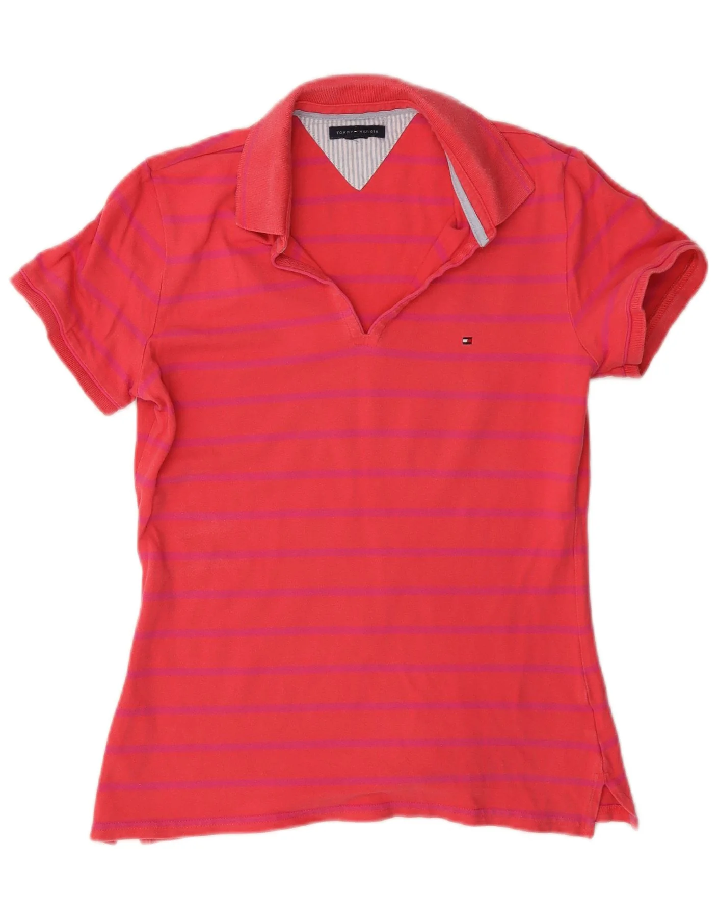 Tommy Hilfiger Womens Regular Fit Polo Shirt UK 14 Medium Red Striped