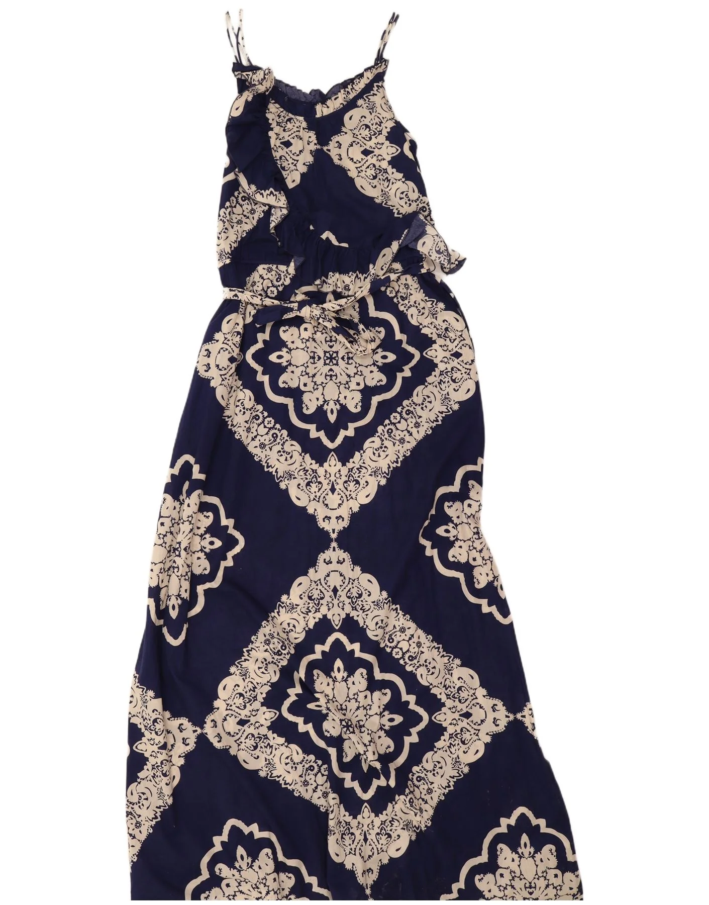 Tommy Hilfiger Womens Ruffle Maxi Dress UK 12 Medium Navy Blue Paisley
