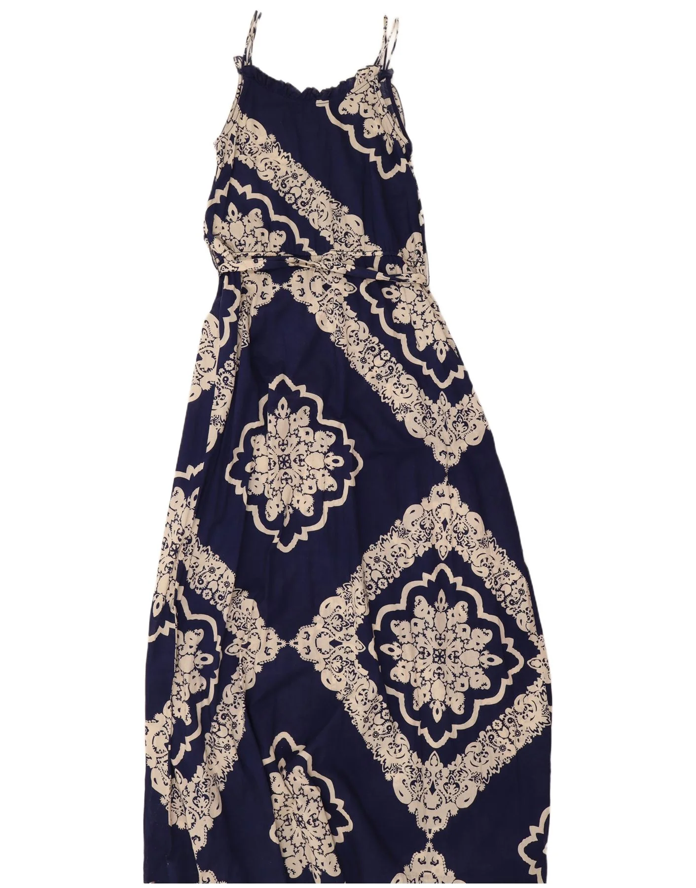 Tommy Hilfiger Womens Ruffle Maxi Dress UK 12 Medium Navy Blue Paisley - Image 2