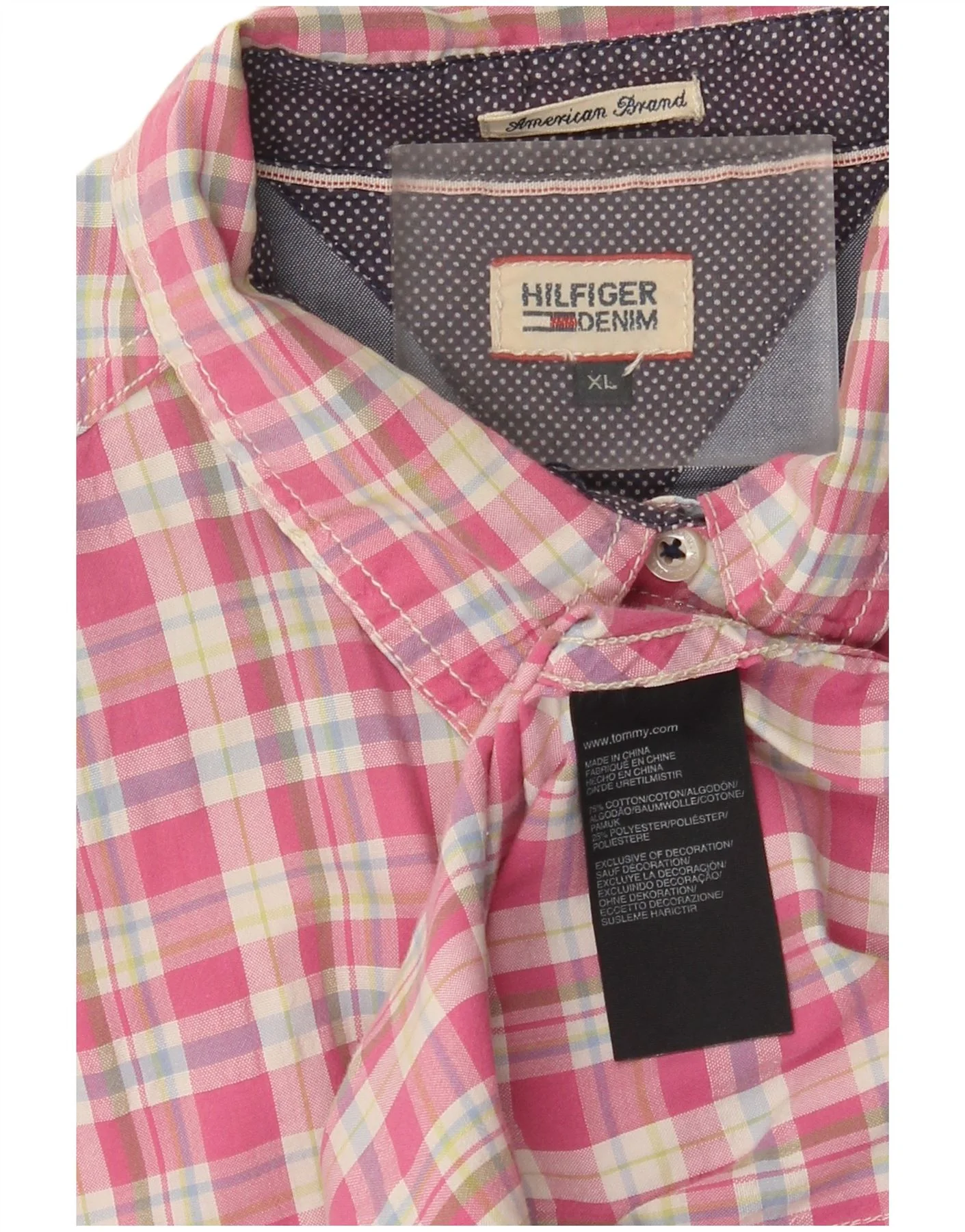 Tommy Hilfiger Womens Shirt UK 18 XL Pink Check Cotton - Image 3