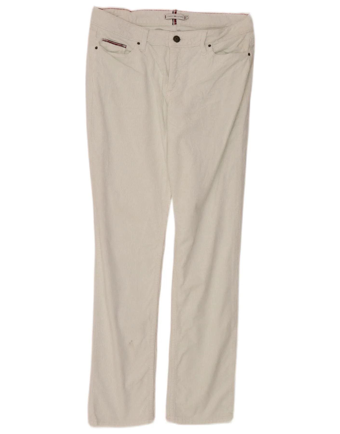 Tommy Hilfiger Womens Slim Corduroy Trousers W30 L30 White Cotton