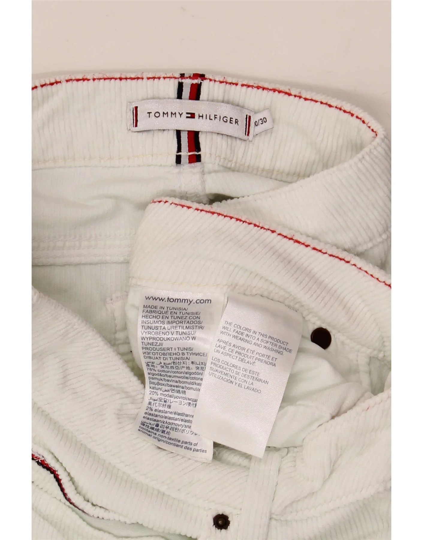 Tommy Hilfiger Womens Slim Corduroy Trousers W30 L30 White Cotton - Image 8