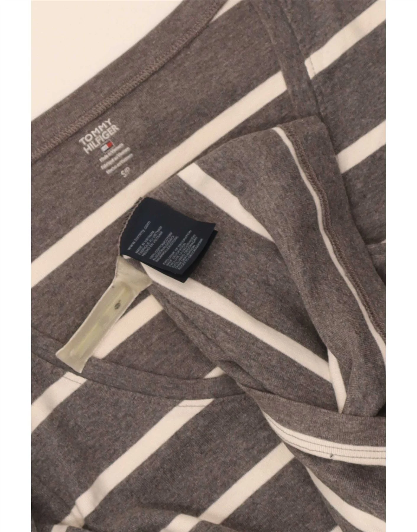 Tommy Hilfiger Womens Top Long Sleeve UK 8 Small Grey Striped Cotton - Image 3