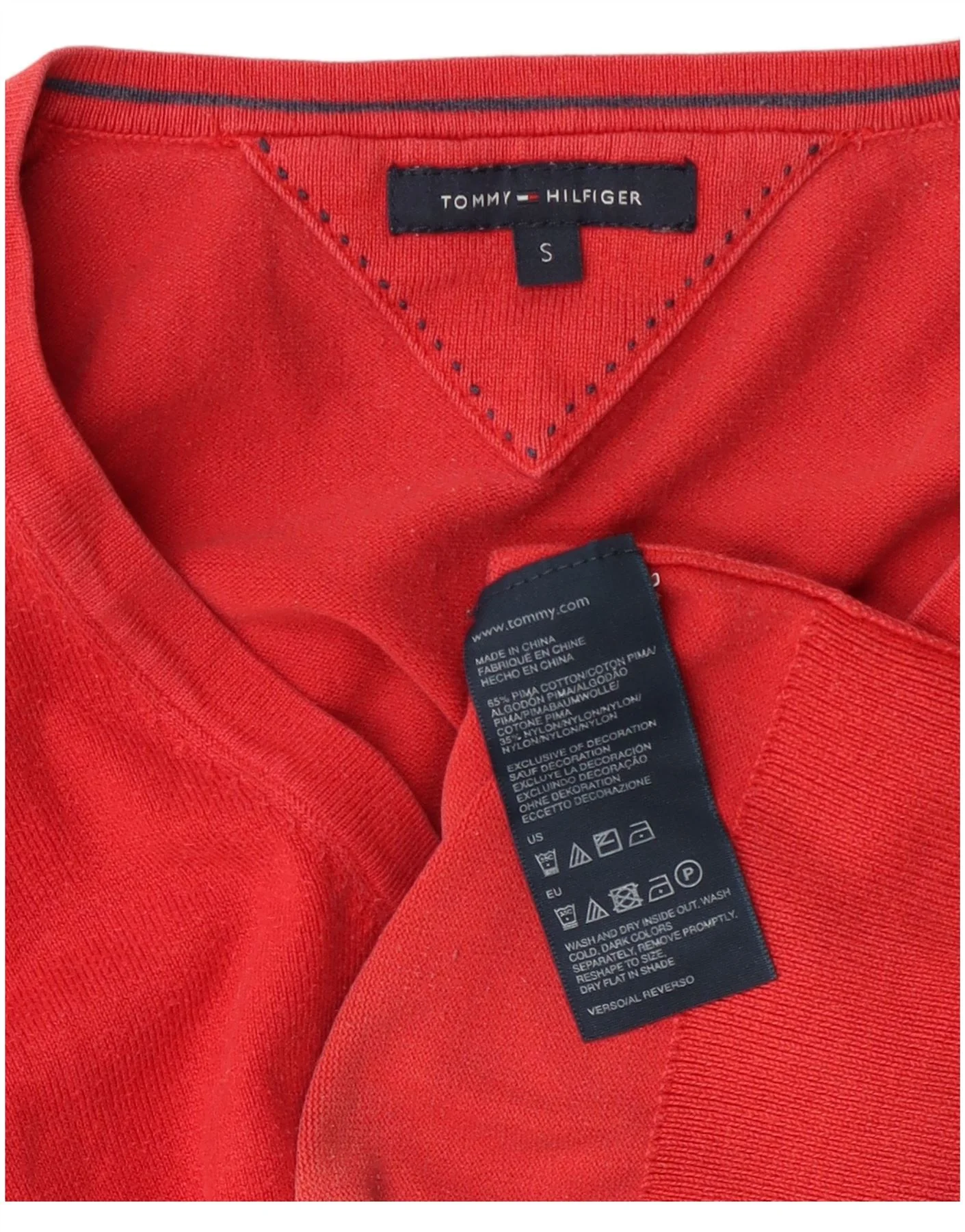 Tommy Hilfiger Womens V-Neck Jumper Sweater UK 10 Small Red Cotton - Image 3