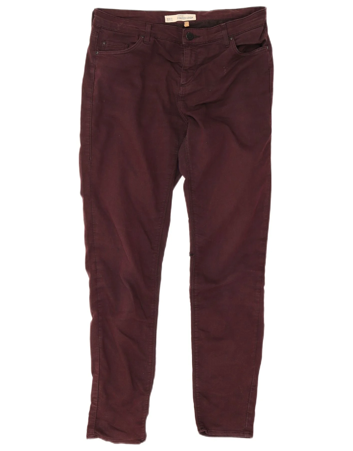 Topshop Womens Coated Leigh Skinny Jeans W30 L28 Burgundy Cotton