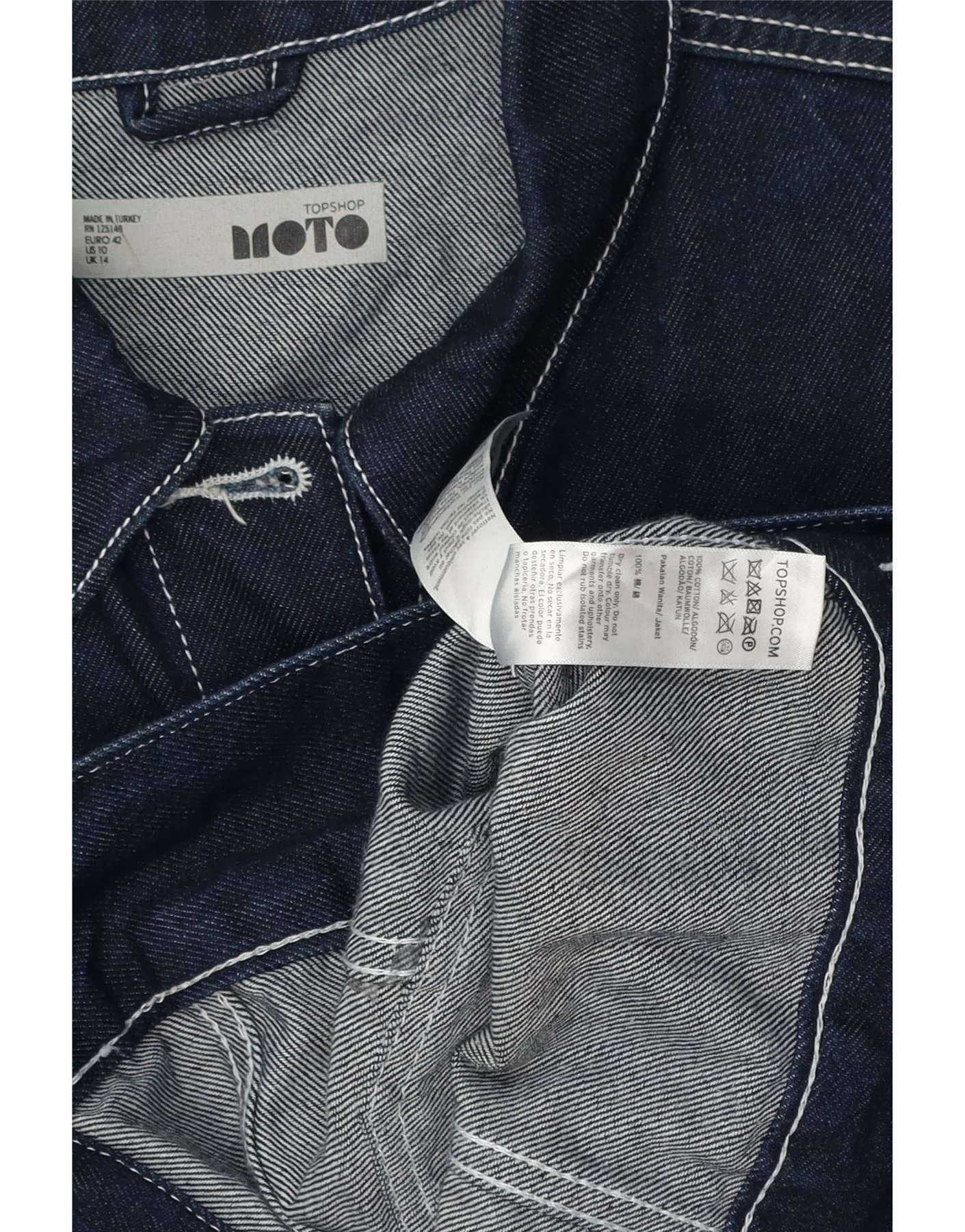 Topshop Womens Crop Denim Jacket UK 14 Large Navy Blue Cotton - Image 3