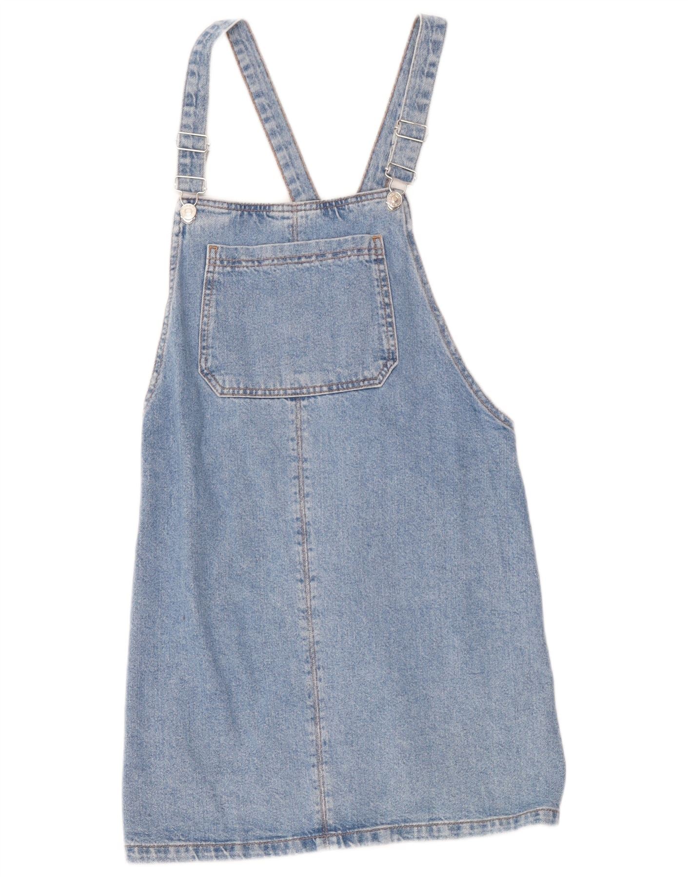 Topshop Womens Dungaree Dress UK 12 Medium Blue Cotton