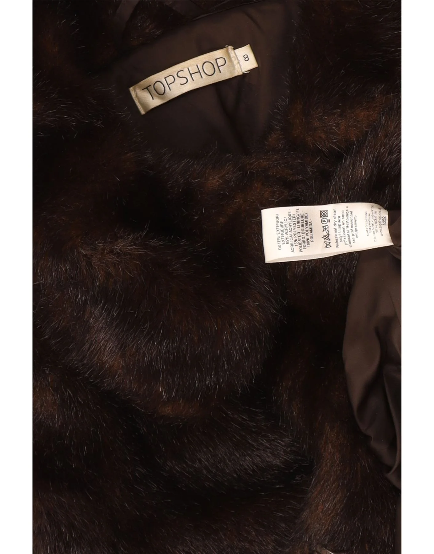 Topshop Womens Faux Fur Bolero Jacket UK 8 Small Brown Acrylic - Image 3
