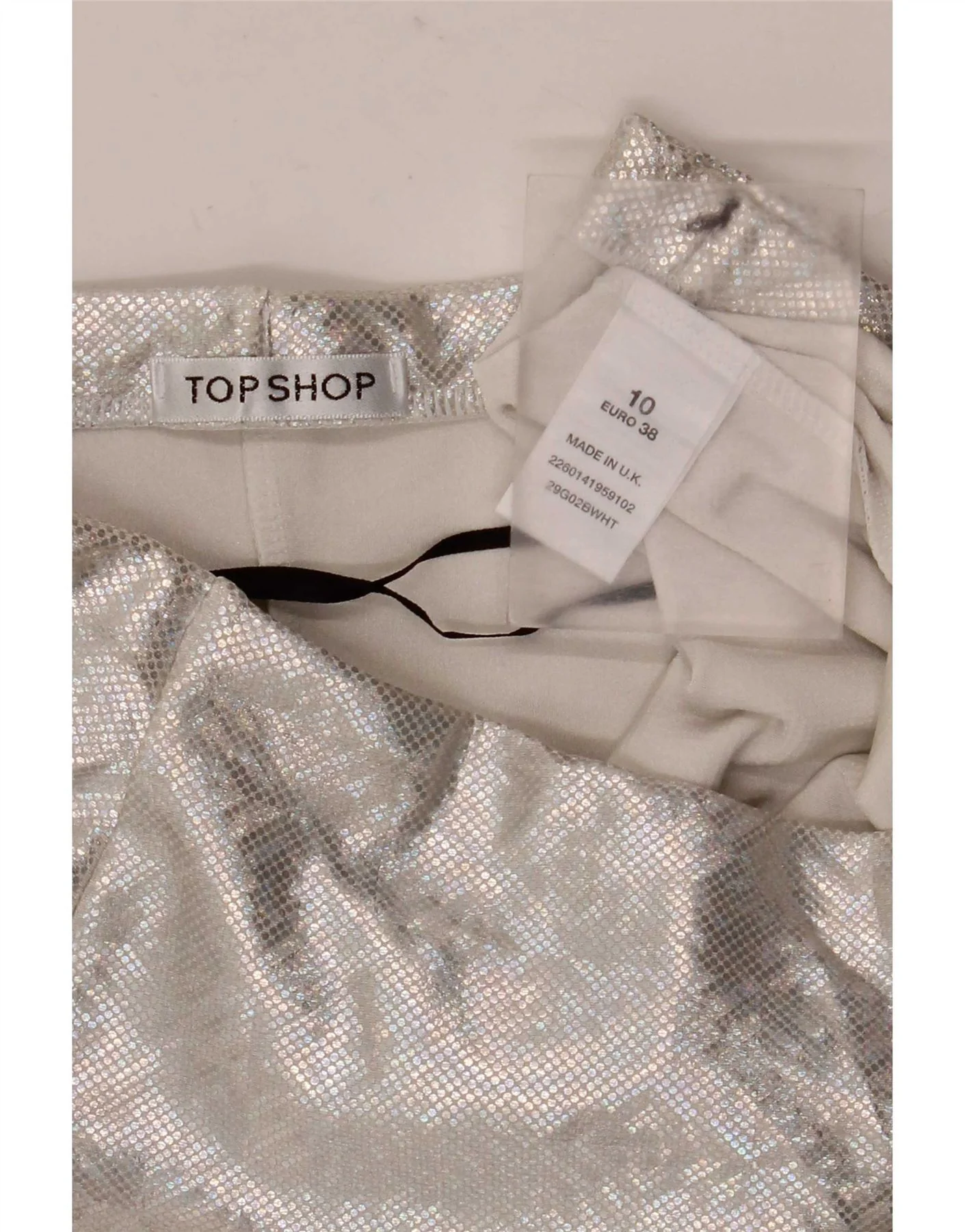 Topshop Womens Flare Casual Trousers UK 10 Small W30 L30 Silver Geometric - Image 4