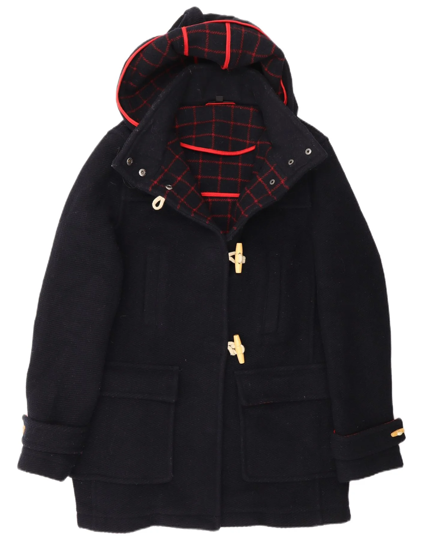 Topshop Womens Hooded Duffle Coat UK 12 Medium Navy Blue Wool