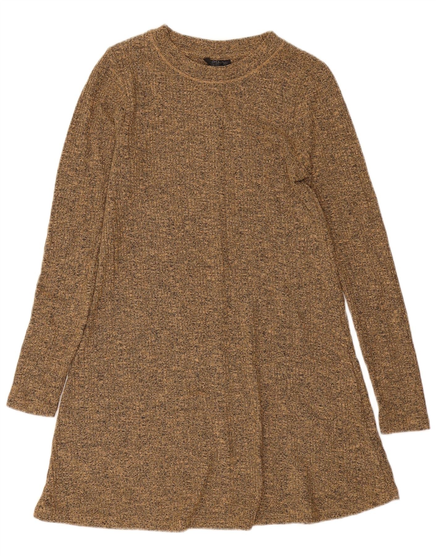 Topshop Womens Long Sleeve Jumper Dress UK 10 Small Beige Flecked Polyester