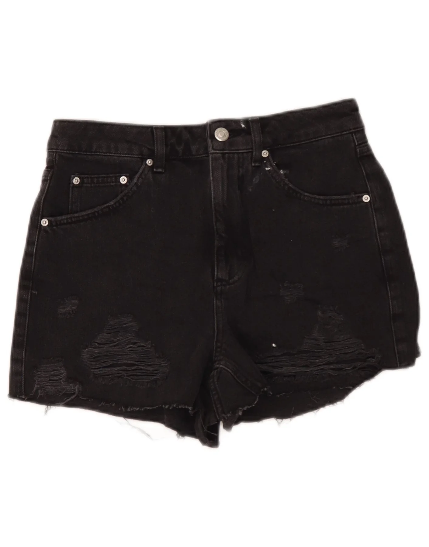 Topshop Womens Mom Distressed Denim Shorts UK 10 Small W28 Black Cotton