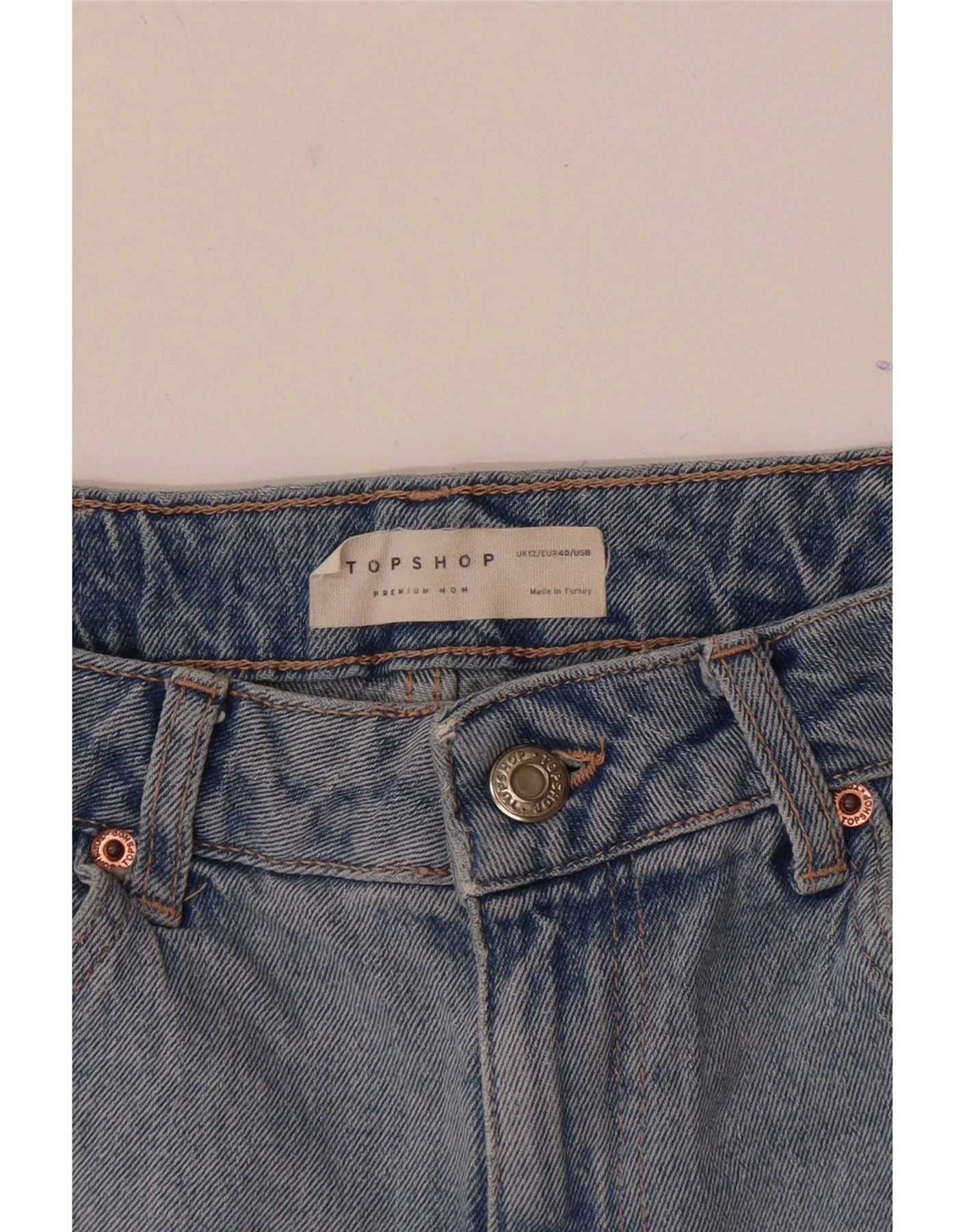 Topshop Womens Mom High Waist Denim Shorts UK 12 Medium W30 Blue - Image 3