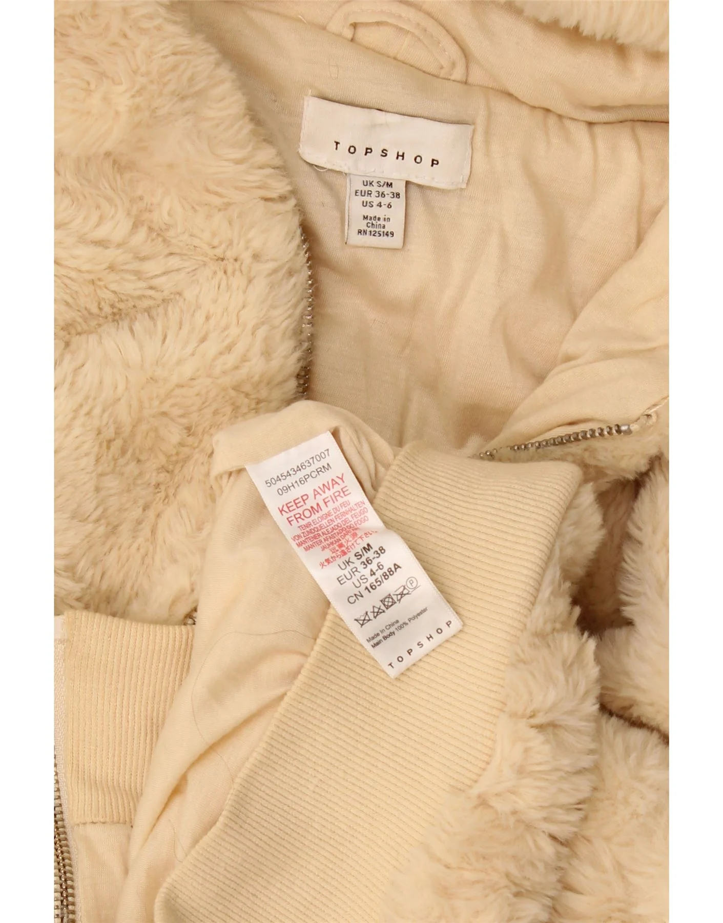 Topshop Womens Teddy Bear Hooded Oversized Fleece Jacket UK 10 Small Beige - Image 3