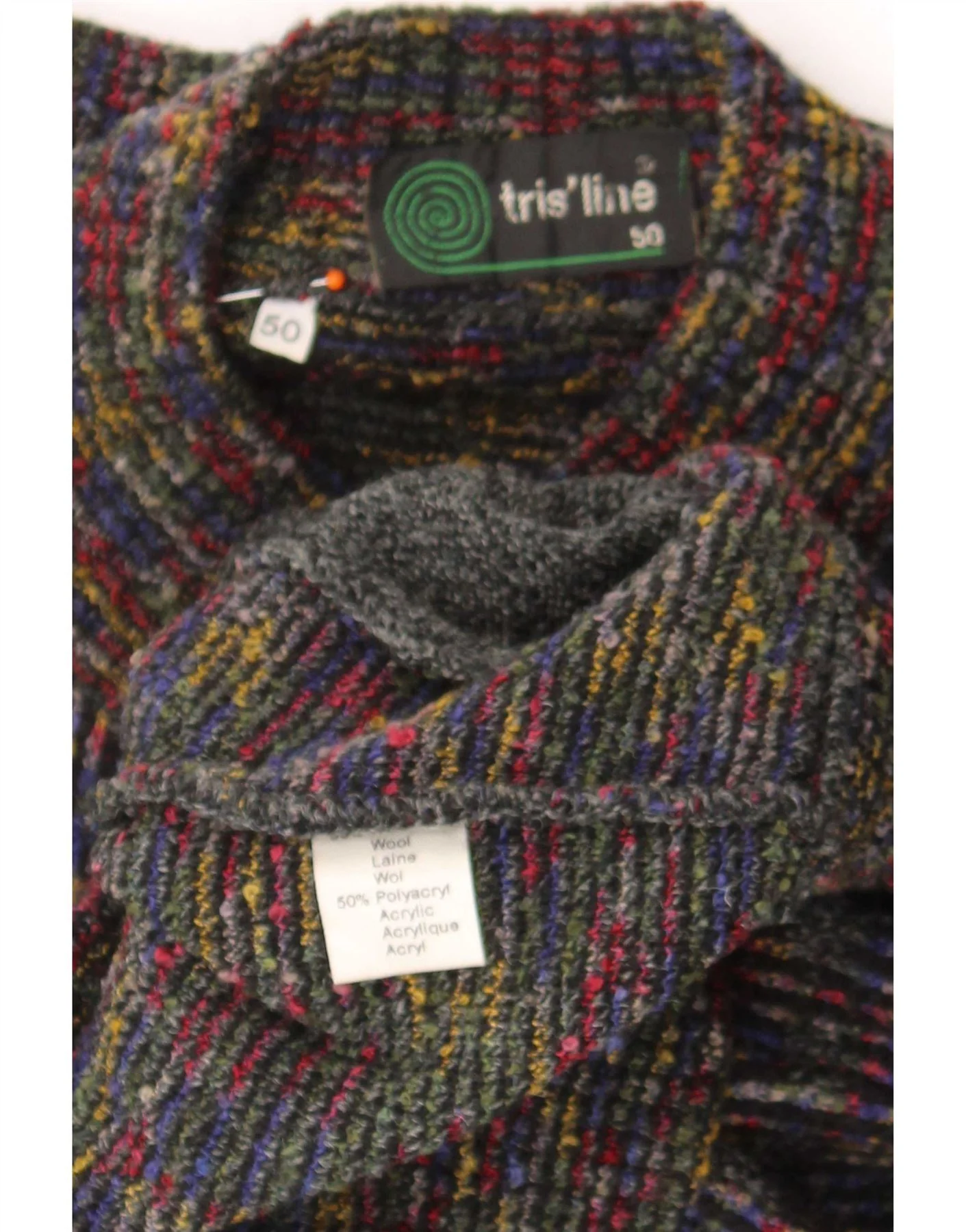 Tris Line Mens Cardigan Sweater IT 50 Medium Multicoloured Geometric Wool - Image 3