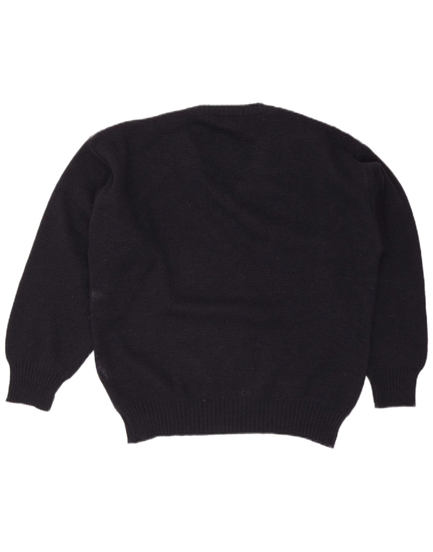 Tris Line Mens V-Neck Jumper Sweater IT 48 Medium Navy Blue Striped Wool - Image 2