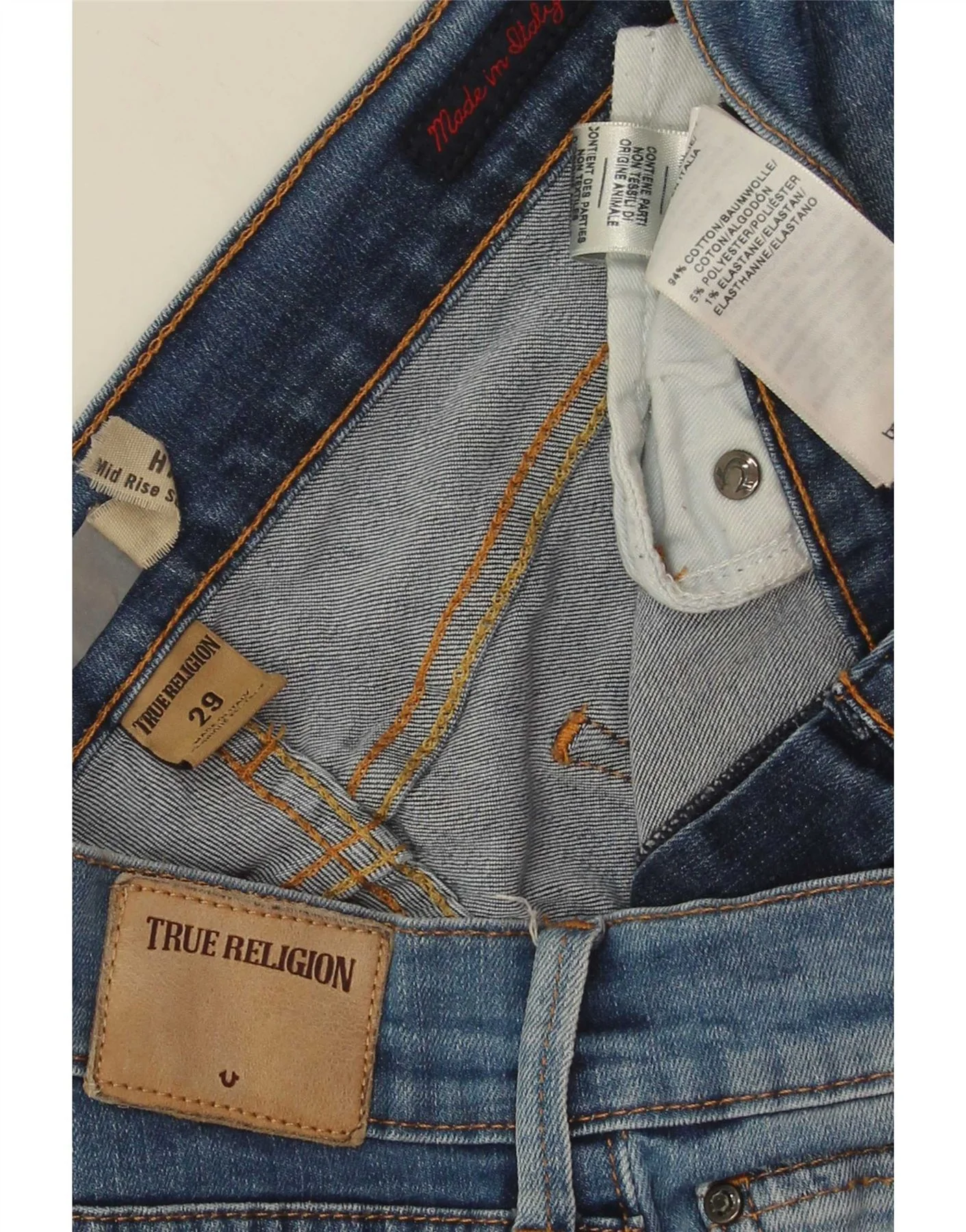 True Religion Womens Mid Rise Slim Jeans W29 L29 Blue Cotton - Image 3