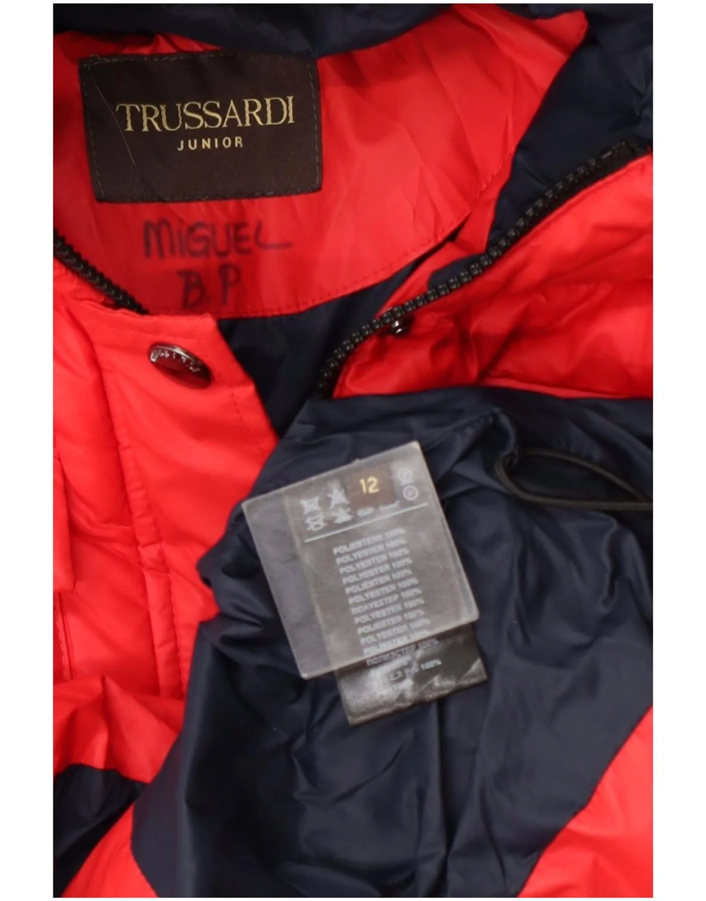 Trussardi Boys Graphic Hooded Padded Jacket 11-12 Years Red Polyester - Image 5