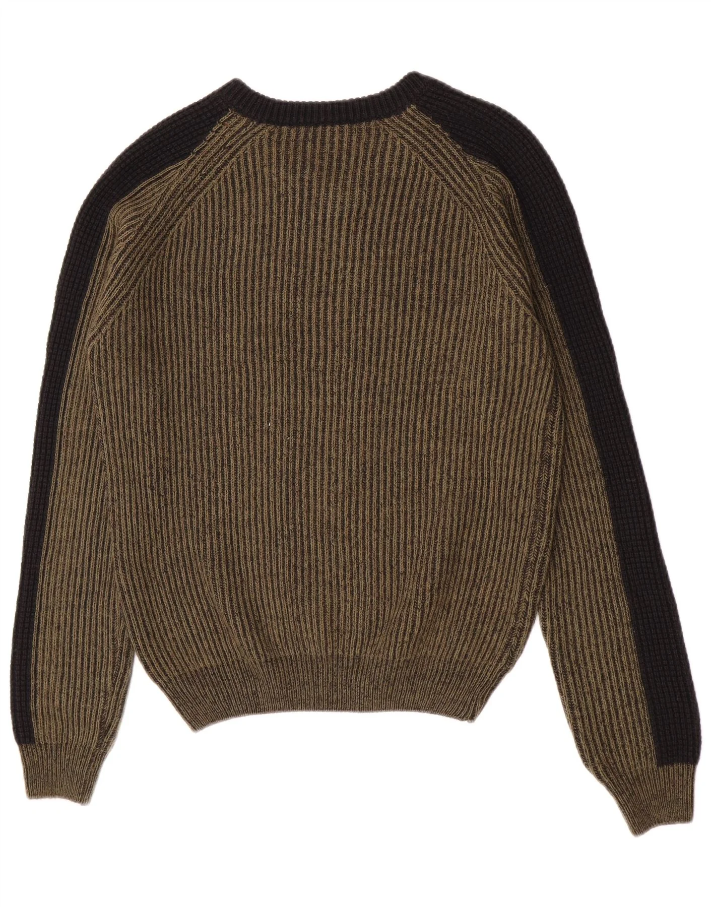 Trussardi Jeans Mens V-Neck Jumper Sweater Medium Khaki Colourblock - Image 2