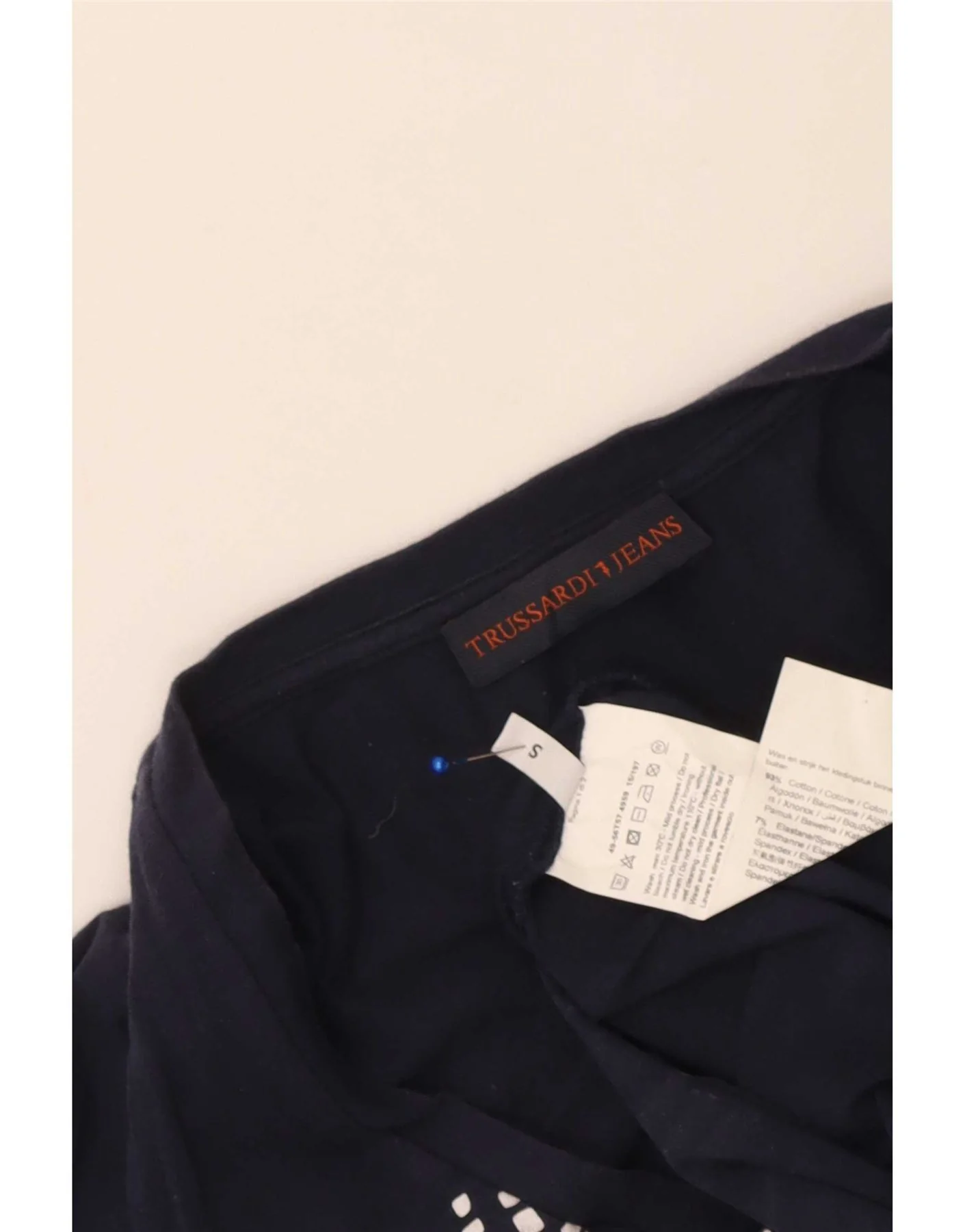 Trussardi Jeans Womens Graphic T-Shirt Top UK 10 Small Navy Blue Cotton - Image 3