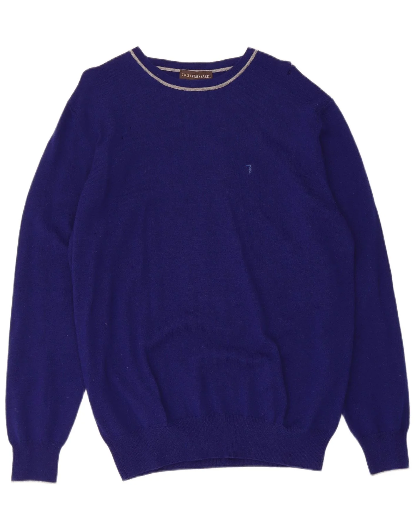 Trussardi Mens Boat Neck Jumper Sweater XL Navy Blue Cashmere