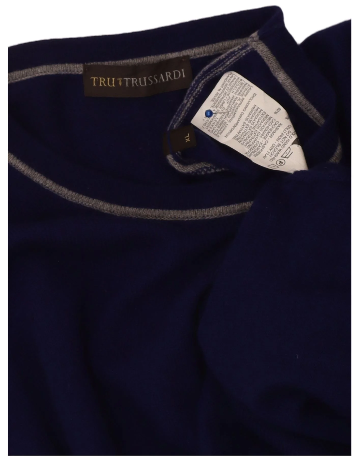 Trussardi Mens Boat Neck Jumper Sweater XL Navy Blue Cashmere - Image 4