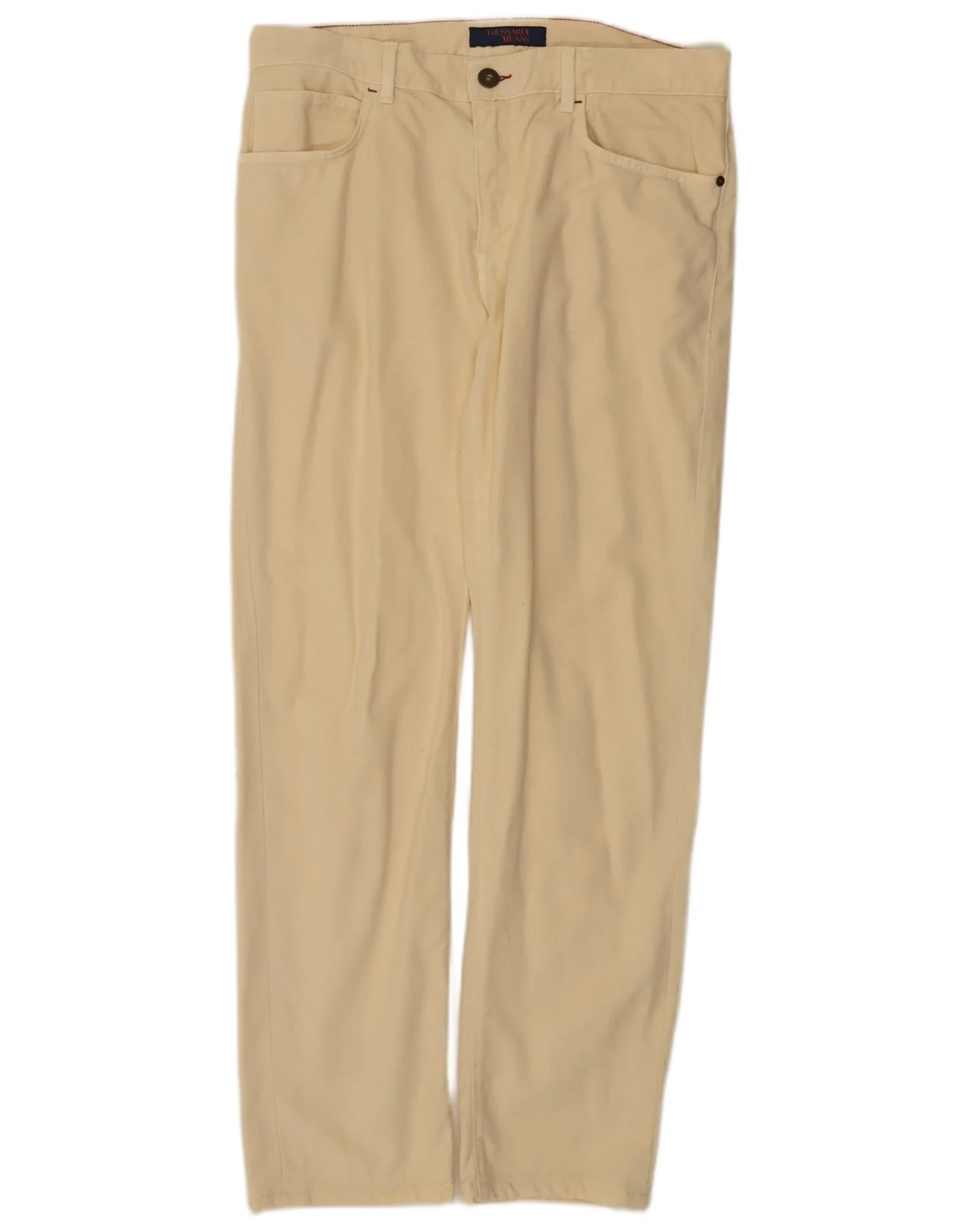 Trussardi Mens Straight Casual Trousers W36 L31 Beige Lyocell