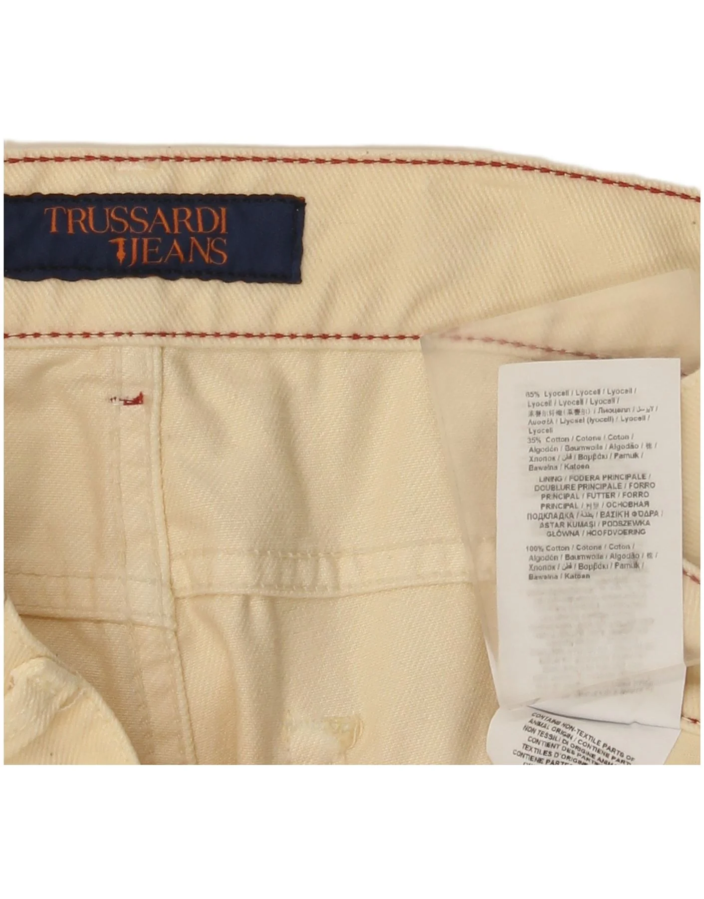 Trussardi Mens Straight Casual Trousers W36 L31 Beige Lyocell - Image 4