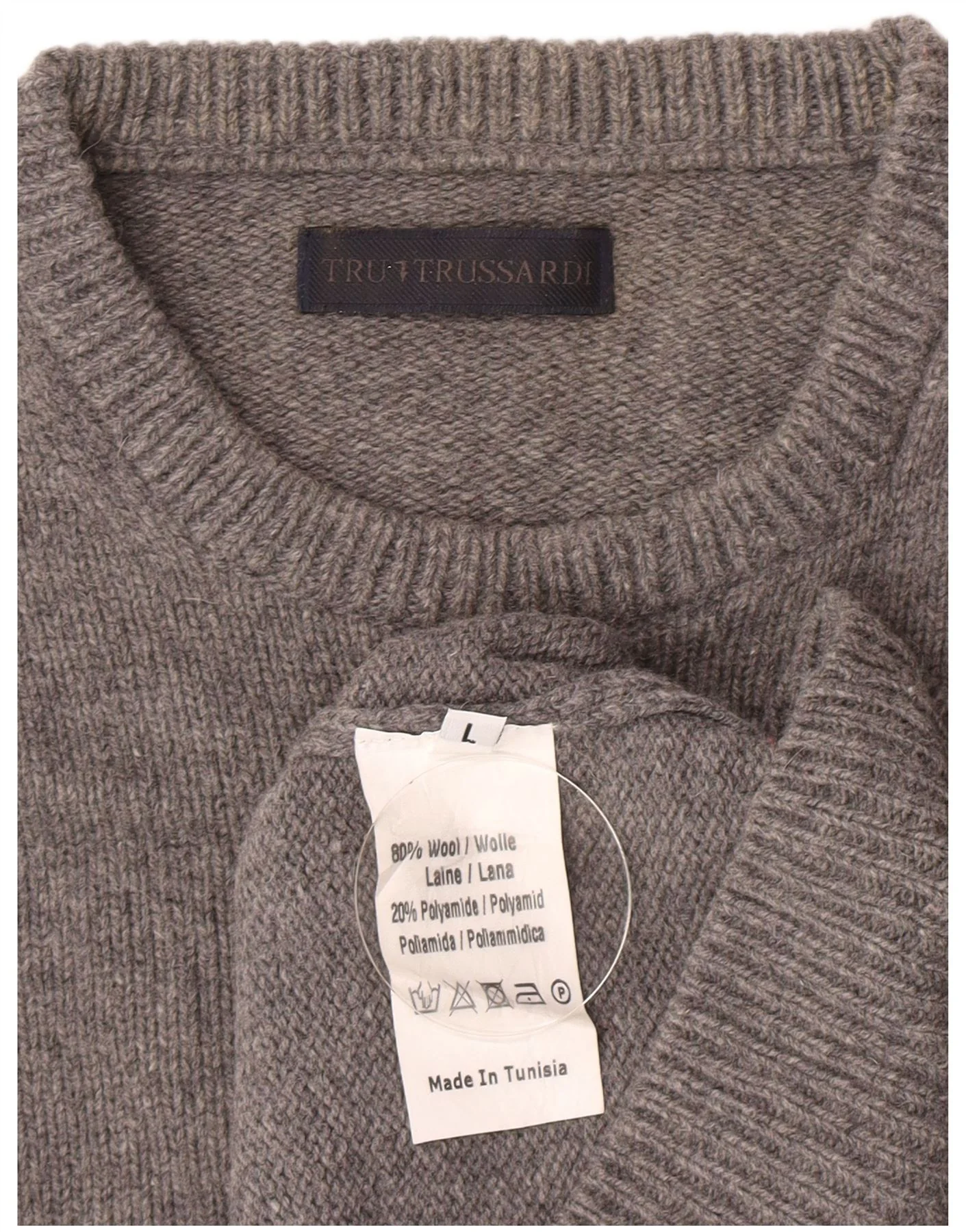 Trussardi Womens Crew Neck Jumper Sweater UK 16 Large Grey Wool - Image 3