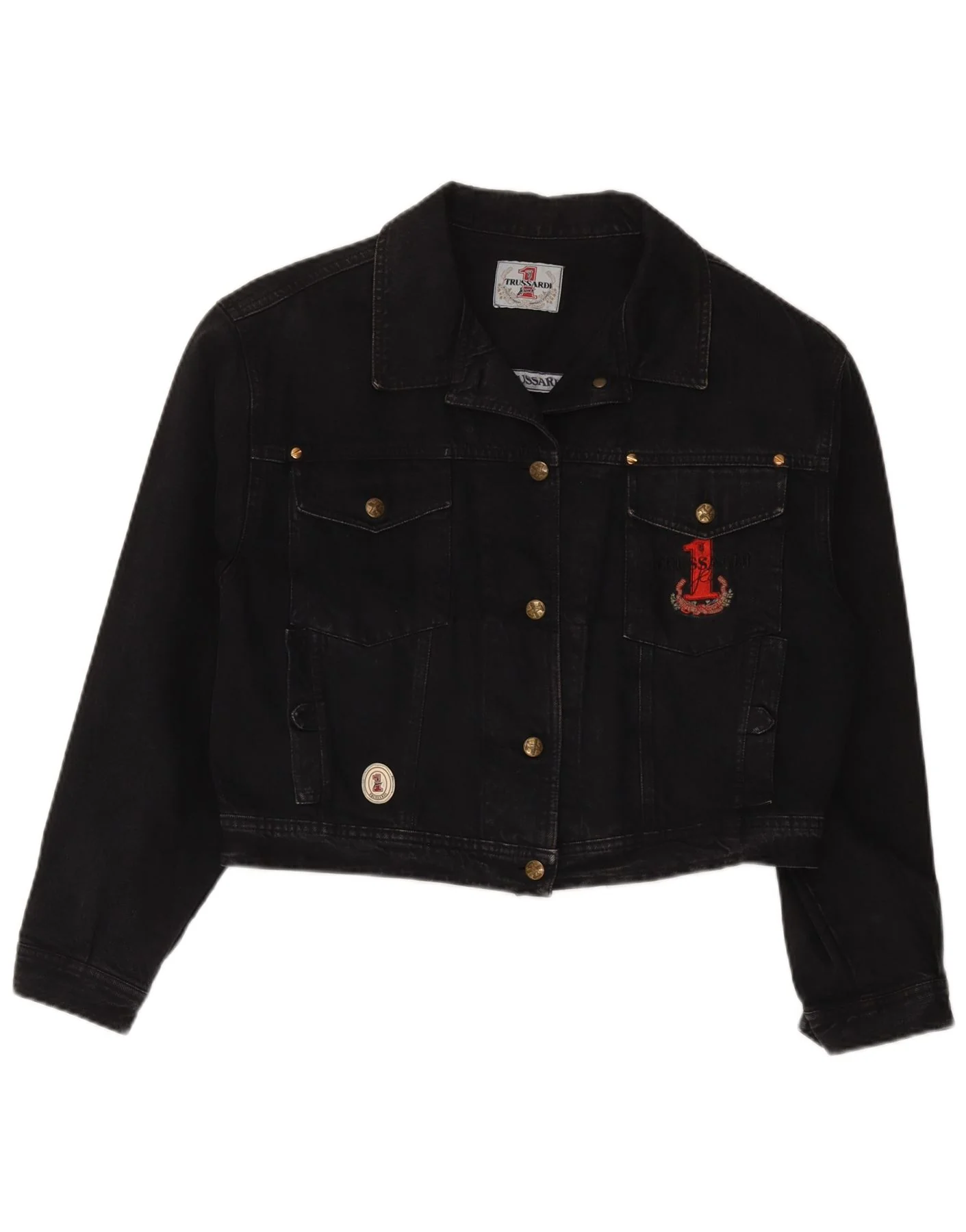 Trussardi Womens Crop Denim Jacket UK 12 Medium Black