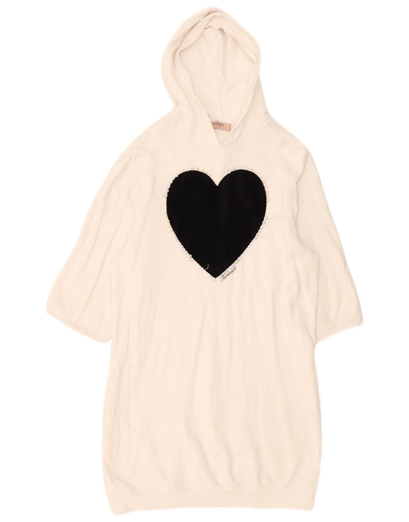 Twinset Womens 3/4 Sleeve Hoodie Dress UK 18 XL White Colourblock Heart