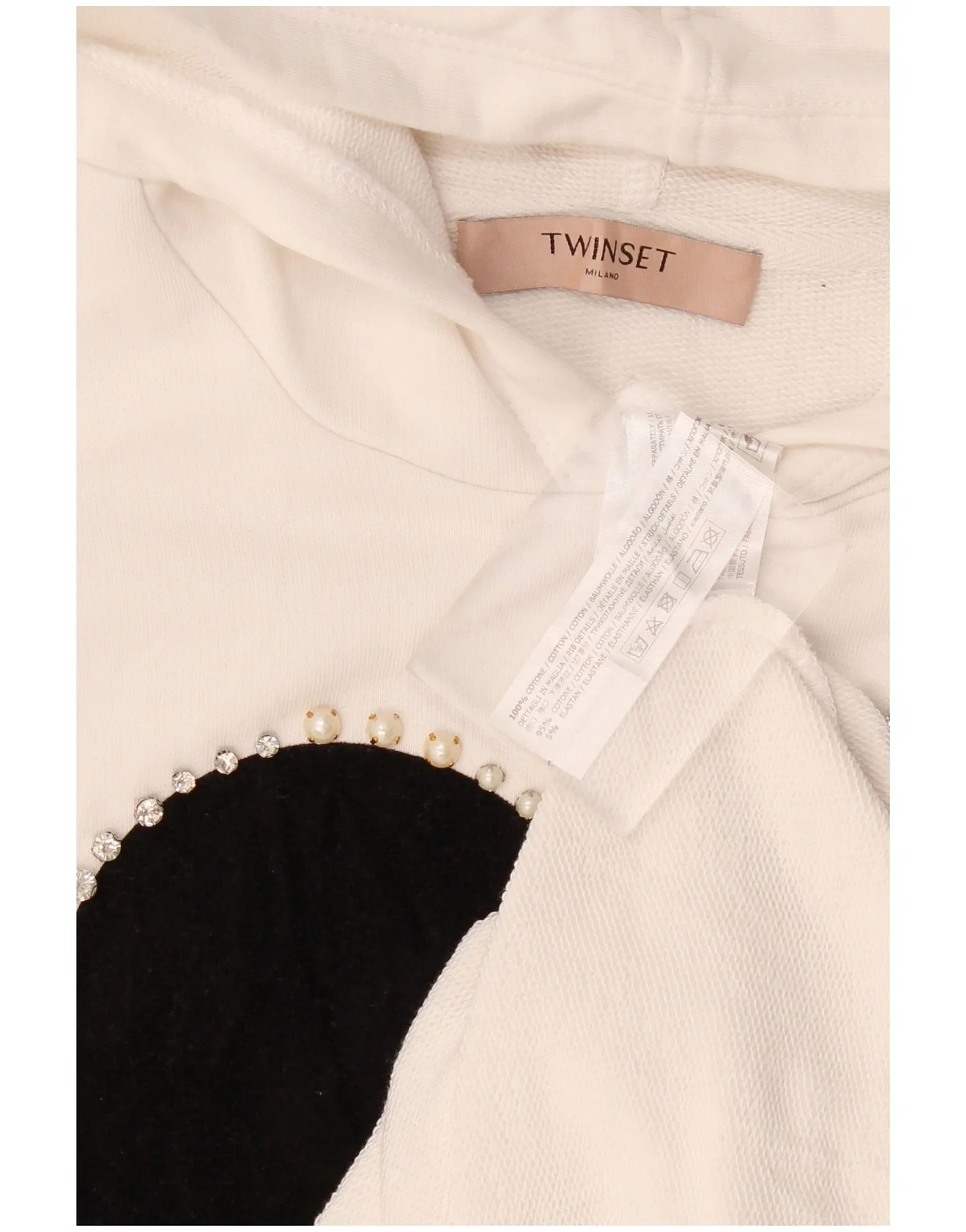 Twinset Womens 3/4 Sleeve Hoodie Dress UK 18 XL White Colourblock Heart - Image 4