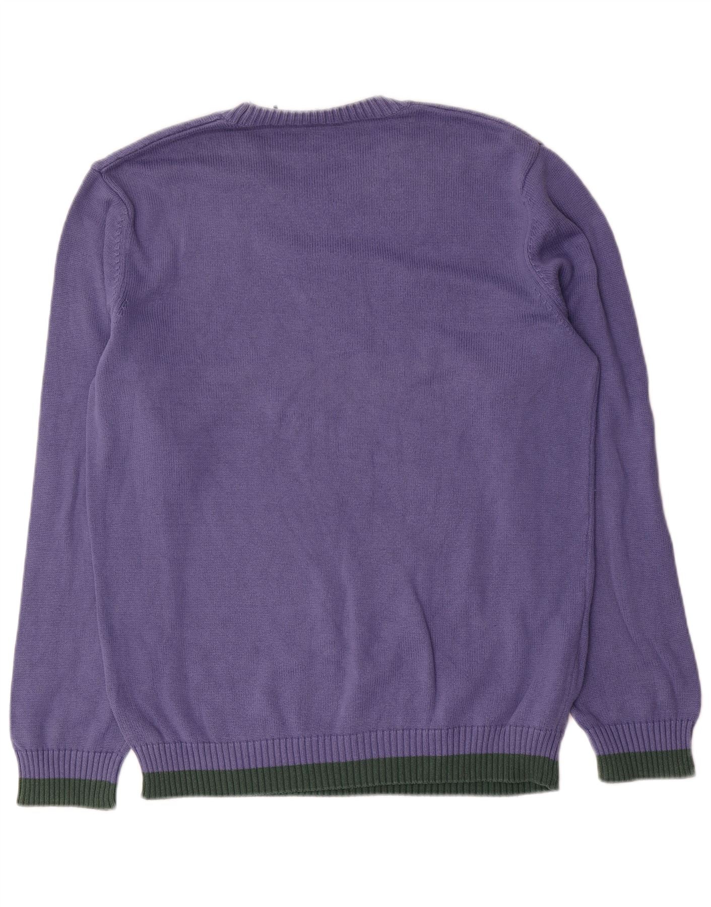 U.S. Polo Assn. Mens Crew Neck Jumper Sweater XL Purple Colourblock Cotton - Image 2