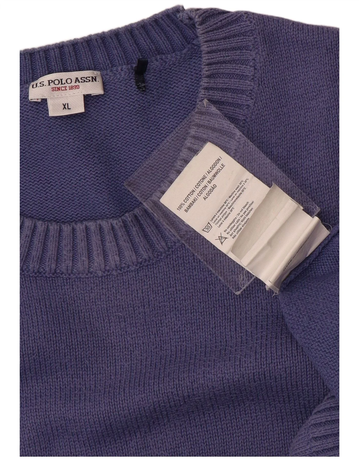 U.S. Polo Assn. Mens Crew Neck Jumper Sweater XL Purple Colourblock Cotton - Image 3